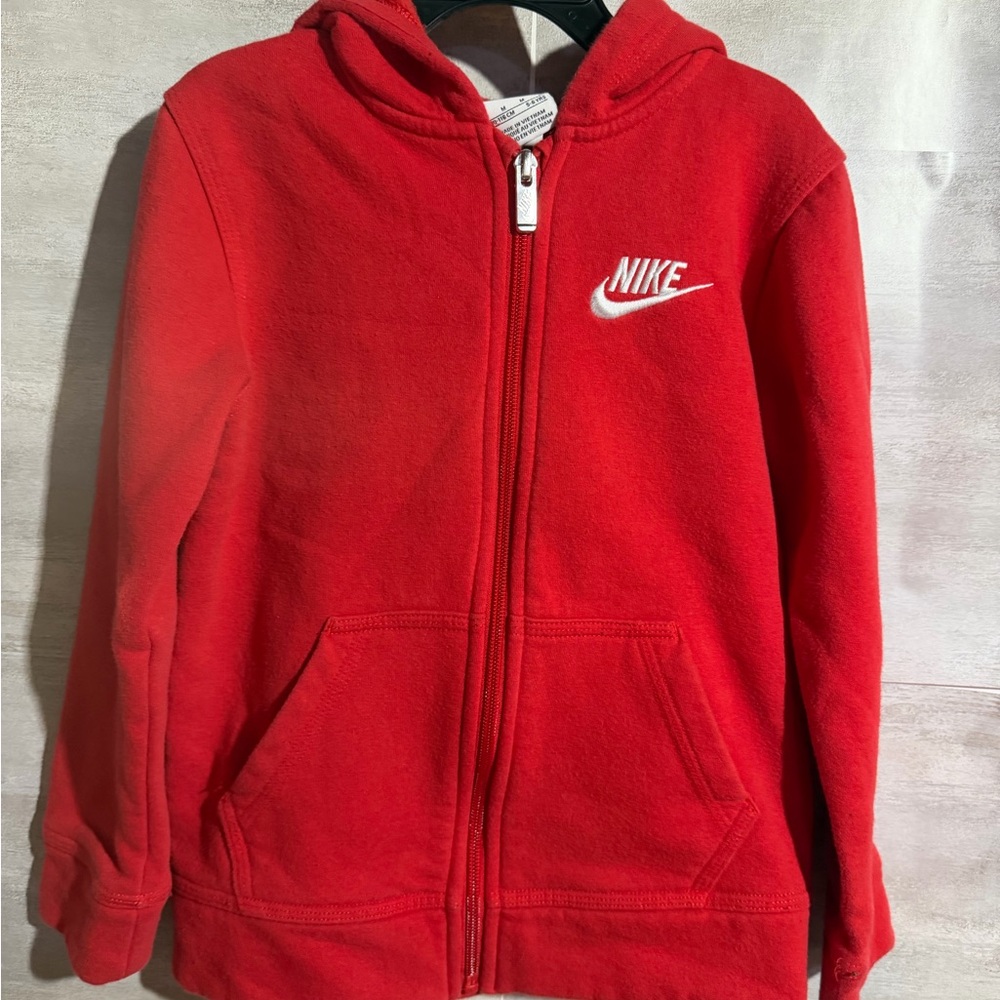 Nike Red Full-Zip Kids Hoodie with White Logo